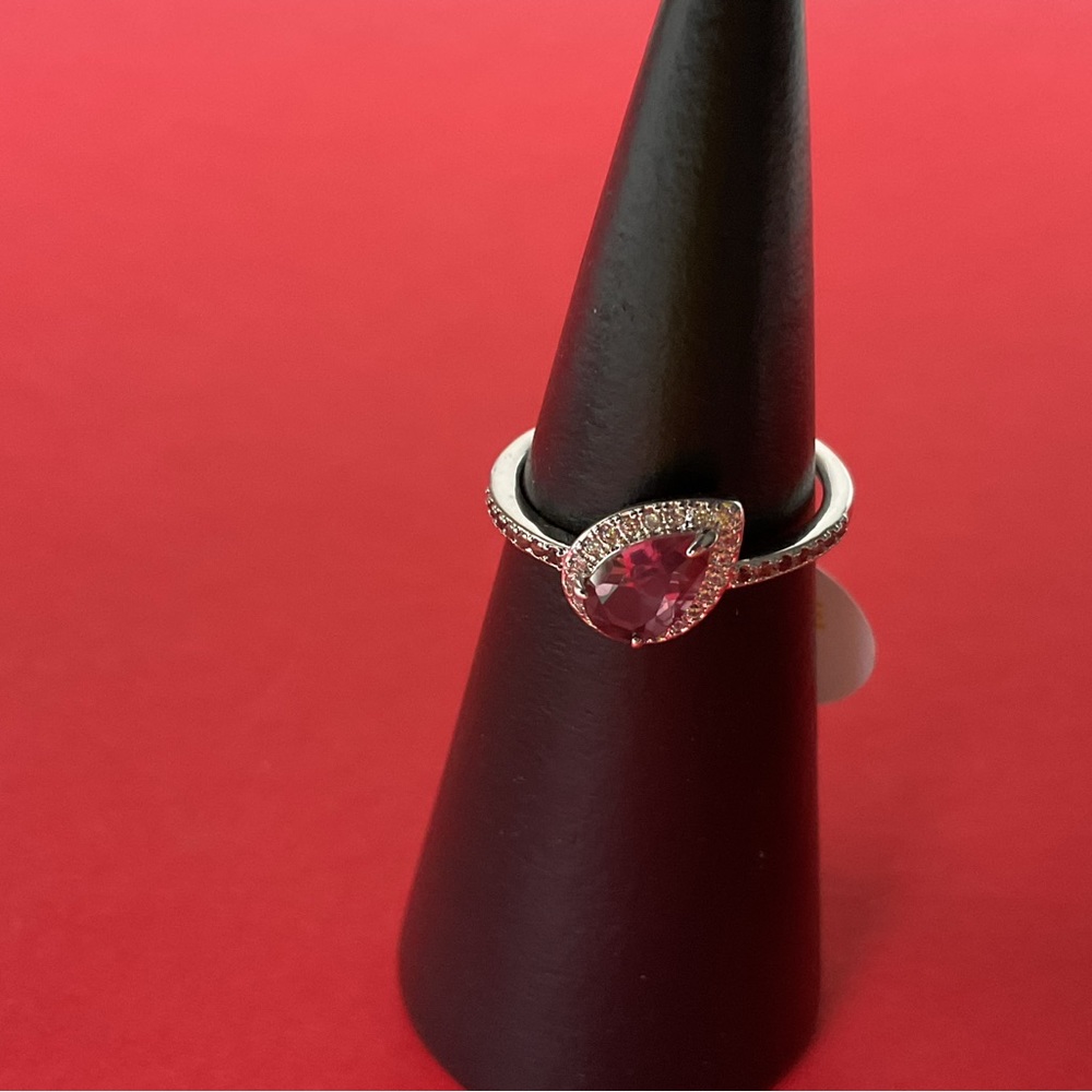 Bomb Party RBP5280 “Vacation Overdue” LC Rubellite on Rhodium Size 7 Ring NWT